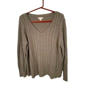 Croft & Barrow Cable Knit Gray Sweater V-Neck Warm Minimalist Business Casual XL